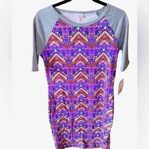 Lularoe medium purple & grey chevron print Julia T‎ shirt dress . NWT